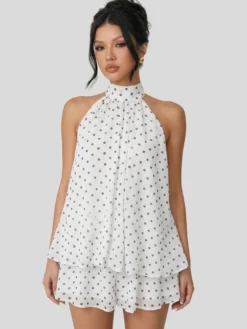 Robe mini dos nu à volants pour femme - Élégante robe patineuse en mousseline plissée dos nu et coupe ample - Vacances d'été à la plage 2026
