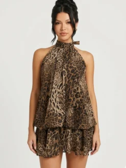 Robe mini dos nu à volants pour femme - Élégante robe patineuse en mousseline plissée dos nu et coupe ample - Vacances d'été à la plage 2026