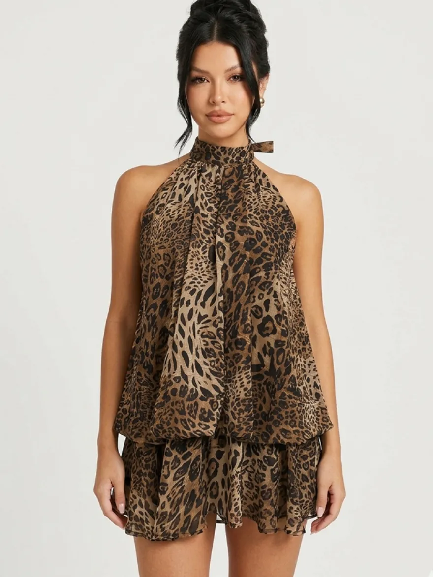 Robe mini dos nu à volants pour femme - Élégante robe patineuse en mousseline plissée dos nu et coupe ample - Vacances d'été à la plage 2026