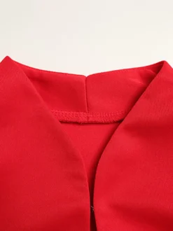 Robe mini à encolure en trou de serrure pour femme - Rouge élégante épaules rembourrées manches longues coupe moulante - Soirée romantique printanière 2026
