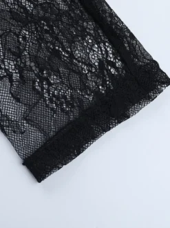 Robe mini en dentelle froncée pour femme - Robe moulante noire à épaules dénudées - Idéale pour les soirées en club du printemps 2026