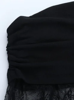 Robe mini en dentelle froncée pour femme - Robe moulante noire à épaules dénudées - Idéale pour les soirées en club du printemps 2026