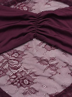 Robe mini en dentelle transparente froncée pour femme - Robe moulante sexy à dos nu et découpes - Soirée d'été en boîte de nuit 2026