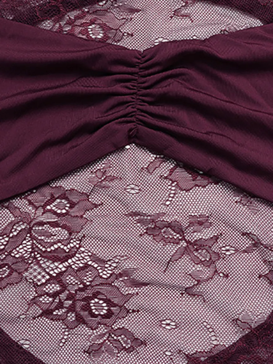 Robe mini en dentelle transparente froncée pour femme - Robe moulante sexy à dos nu et découpes - Soirée d'été en boîte de nuit 2026