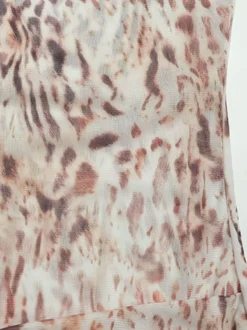 Robe mini en résille imprimé léopard pour femme - Col montant manches longues traîne drapée coupe moulante - Idéale pour une soirée en boîte au printemps 2026