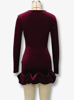 Robe mini en velours élégante avec ourlet à volants robe moulante à manches longues pour femmes 2026