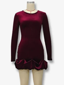 Robe mini en velours élégante avec ourlet à volants robe moulante à manches longues pour femmes 2026