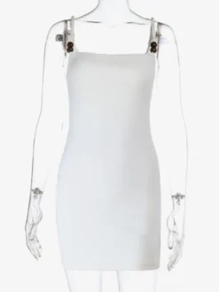 Robe mini femme à bretelles perlées - Robe moulante blanche minimaliste à bretelles fines - Robe de plage style bord de mer collection été 2026