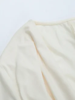 Robe mini froncée à col bénitier pour femme - Crème sexy manches longues franges moulante - Cocktail de printemps 2026