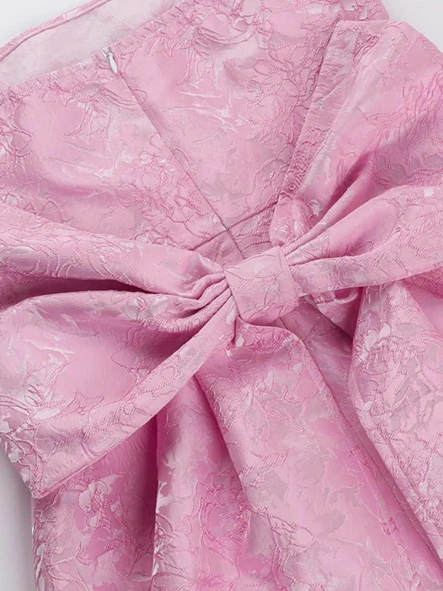 Robe mini Jacquard Coquette pour femme - Barbiecore avec grand nœud dans le dos sans manches coupe trapèze - Tenues de fête d'anniversaire d'été 2026