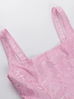 Robe mini Jacquard Coquette pour femme - Barbiecore avec grand nœud dans le dos sans manches coupe trapèze - Tenues de fête d'anniversaire d'été 2026