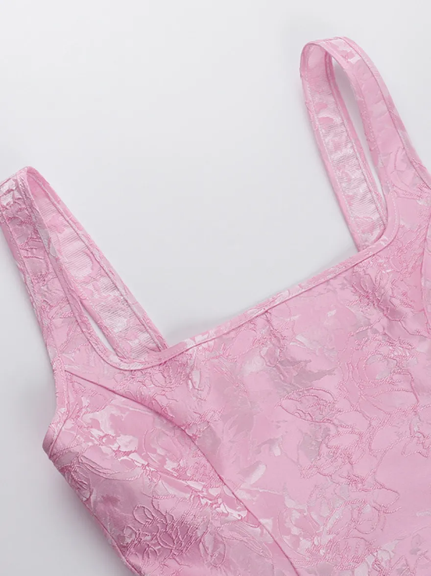 Robe mini Jacquard Coquette pour femme - Barbiecore avec grand nœud dans le dos sans manches coupe trapèze - Tenues de fête d'anniversaire d'été 2026
