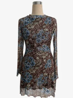 Robe mini léopard à imprimé floral et fente manches évasées collection femme 2026