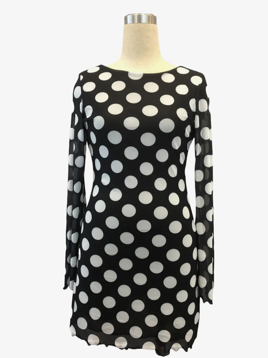 Robe mini moulante à pois manches longues et dos nu collection 2026