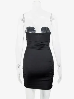 Robe mini moulante sexy à décolleté plongeant en V sans bretelles et froncée collection femme 2026