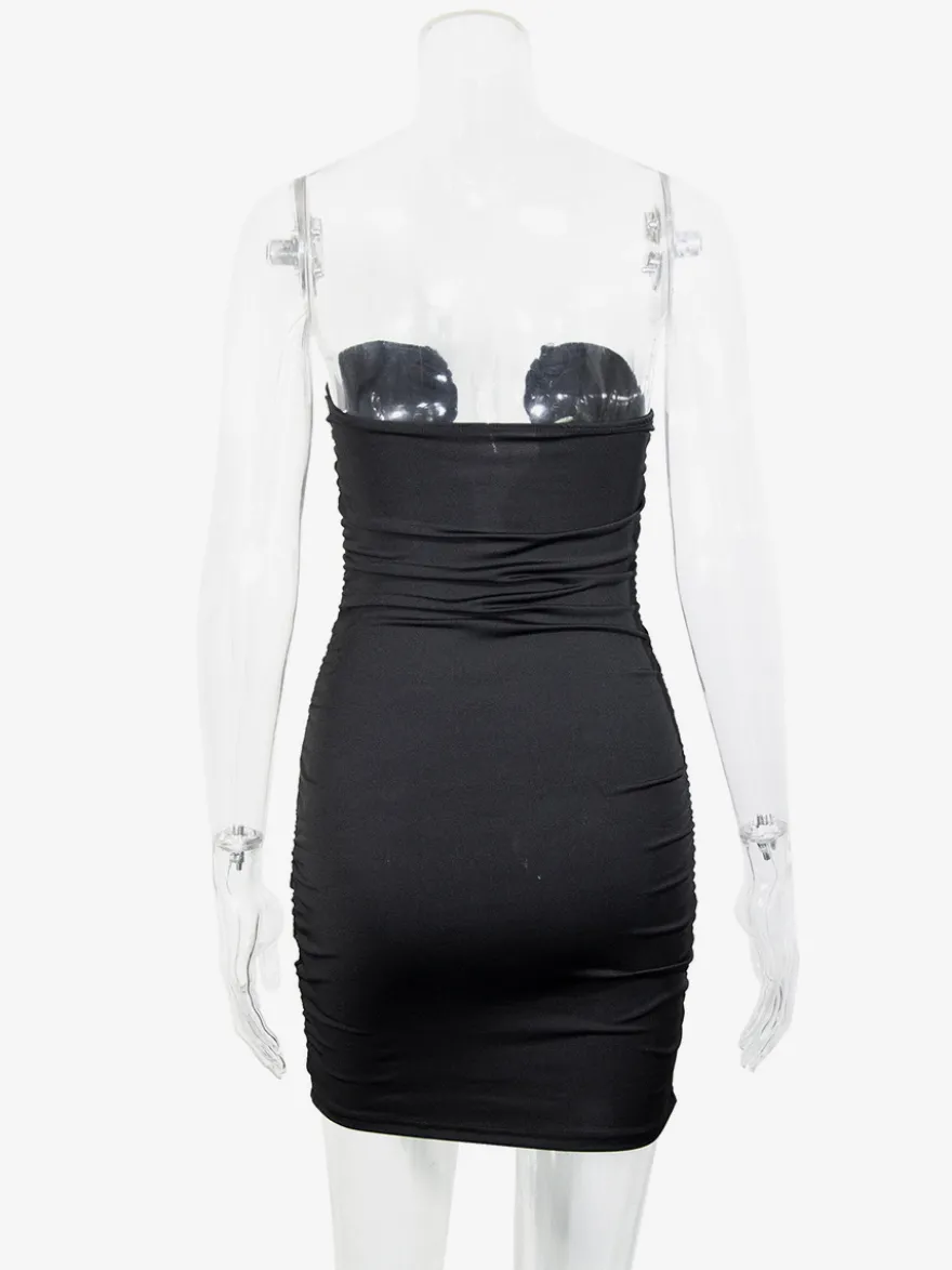 Robe mini moulante sexy à décolleté plongeant en V sans bretelles et froncée collection femme 2026