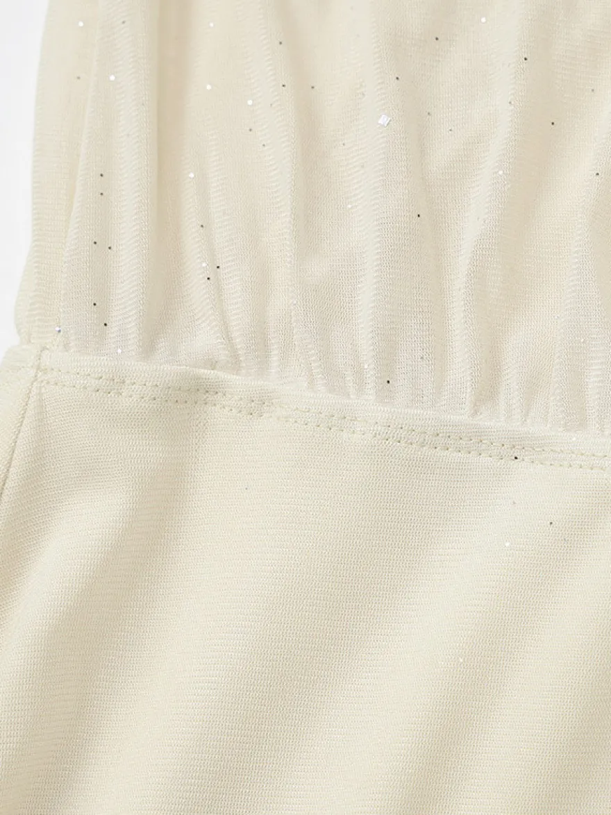 Robe mini plissée à manches longues et col en V couleur abricot pour une soirée en amoureux