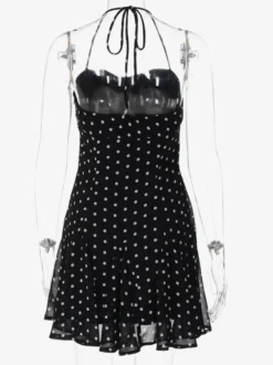 Robe mini pour femme sans manches dos nu taille haute noire chic