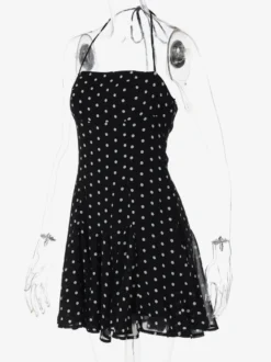 Robe mini pour femme sans manches dos nu taille haute noire chic