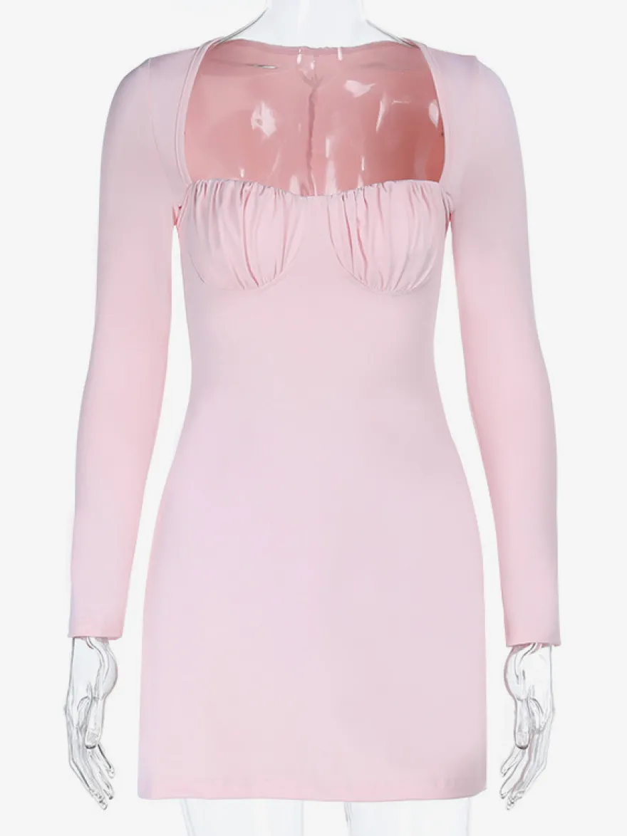 Robe moulante Coquette pour femme - Rose pastel manches longues buste froncé - Tenue idéale pour un brunch printanier ou une soirée en amoureux (collection 2026)