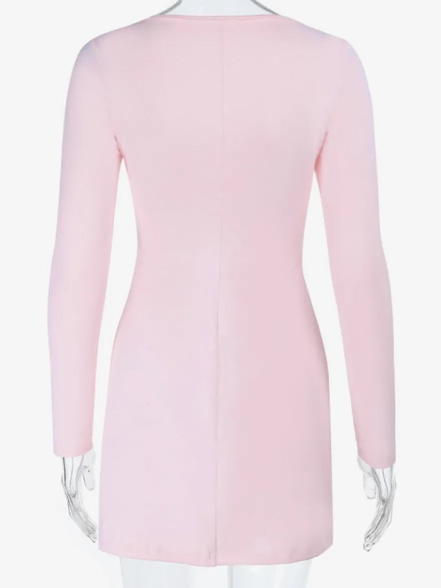 Robe moulante Coquette pour femme - Rose pastel manches longues buste froncé - Tenue idéale pour un brunch printanier ou une soirée en amoureux (collection 2026)