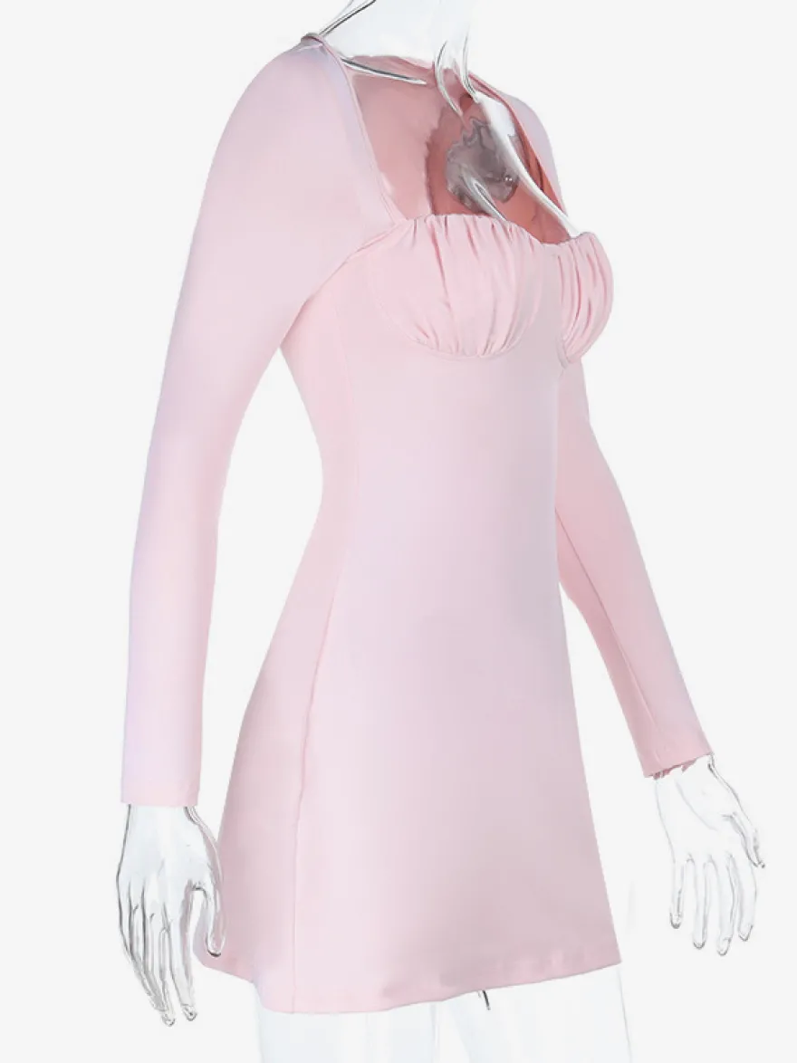 Robe moulante Coquette pour femme - Rose pastel manches longues buste froncé - Tenue idéale pour un brunch printanier ou une soirée en amoureux (collection 2026)