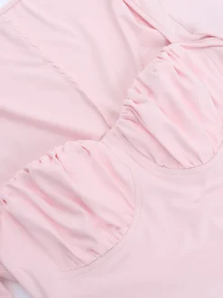 Robe moulante Coquette pour femme - Rose pastel manches longues buste froncé - Tenue idéale pour un brunch printanier ou une soirée en amoureux (collection 2026)