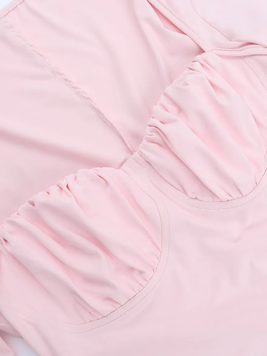 Robe moulante Coquette pour femme - Rose pastel manches longues buste froncé - Tenue idéale pour un brunch printanier ou une soirée en amoureux (collection 2026)