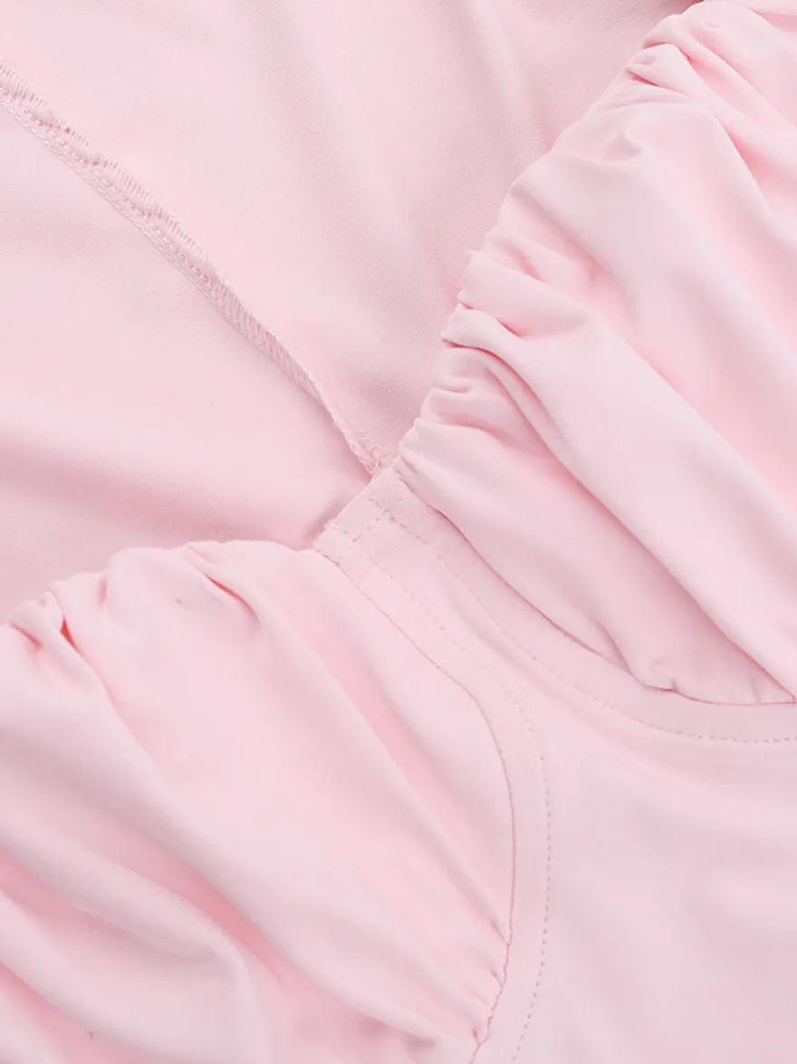 Robe moulante Coquette pour femme - Rose pastel manches longues buste froncé - Tenue idéale pour un brunch printanier ou une soirée en amoureux (collection 2026)