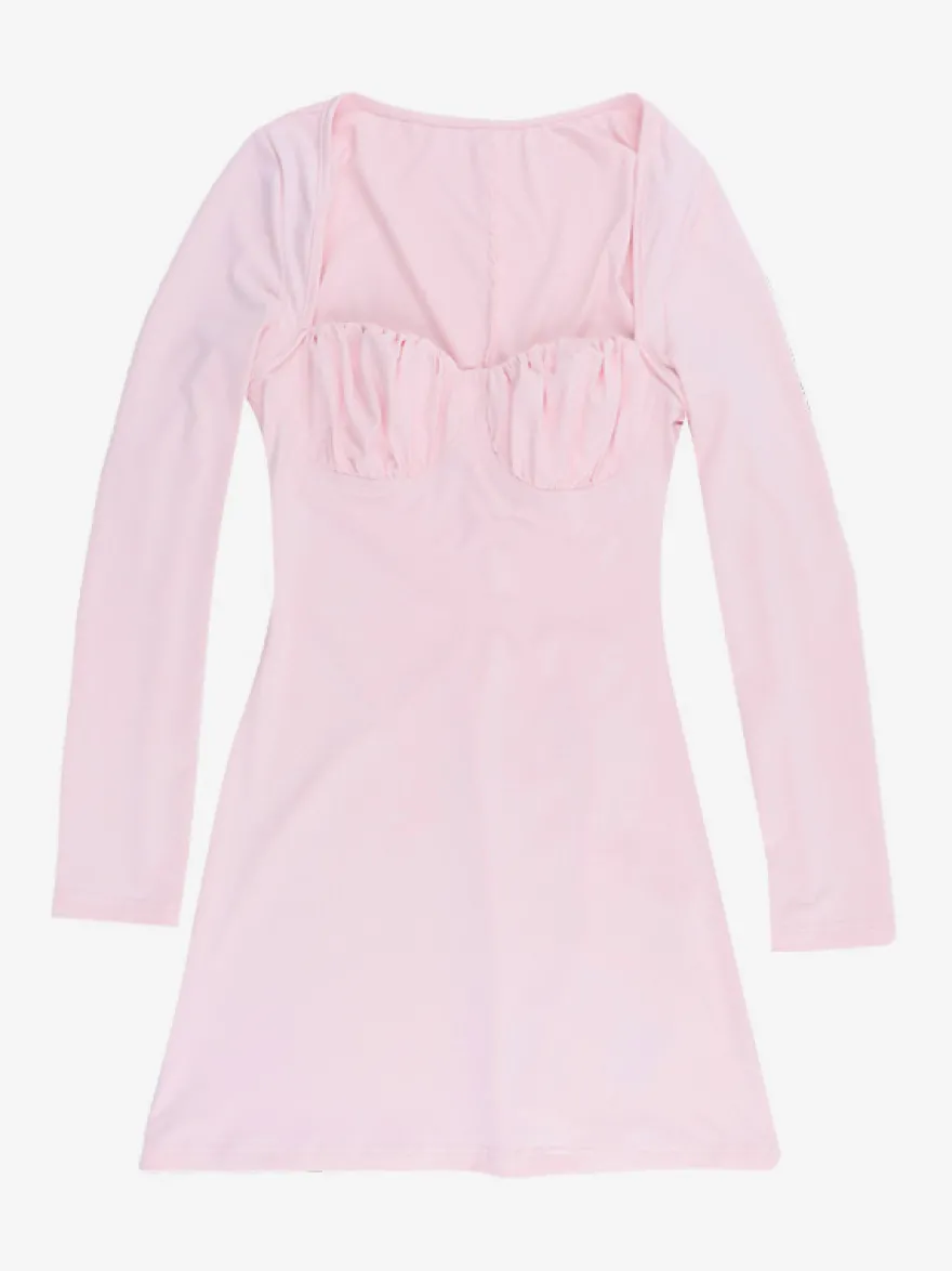 Robe moulante Coquette pour femme - Rose pastel manches longues buste froncé - Tenue idéale pour un brunch printanier ou une soirée en amoureux (collection 2026)