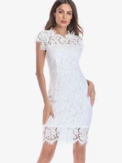 Robe moulante en dentelle pour anniversaire sans manches décolleté conçu robe fourreau mi-longue robe crayon décontractée 2026