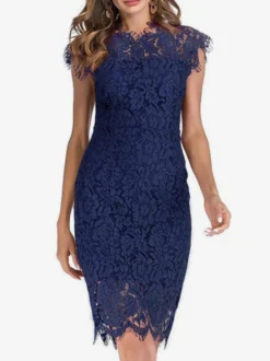 Robe moulante en dentelle pour anniversaire sans manches décolleté conçu robe fourreau mi-longue robe crayon décontractée 2026