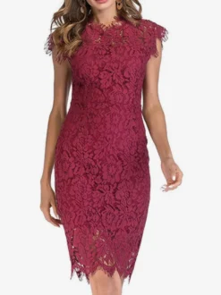 Robe moulante en dentelle pour anniversaire sans manches décolleté conçu robe fourreau mi-longue robe crayon décontractée 2026