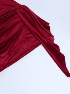 Robe moulante mini en velours froncé pour femme - Rouge sans bretelles ceinture drapée sur le côté - Tenue de cocktail printemps-été 2026