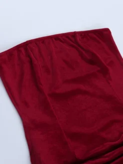 Robe moulante mini en velours froncé pour femme - Rouge sans bretelles ceinture drapée sur le côté - Tenue de cocktail printemps-été 2026