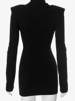 Robe moulante noire à découpes et manches longues épaules rembourrées pour femme 2026