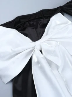 Robe moulante noire mini pour femme - Dos nu blanc avec nœud et traîne - Robe de soirée d'anniversaire sexy sans bretelles pour l'été 2026