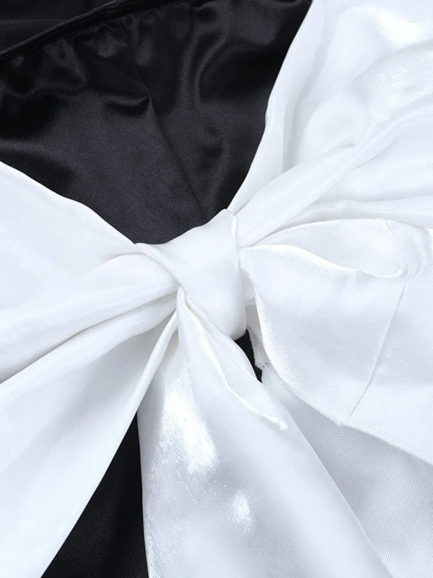 Robe moulante noire mini pour femme - Dos nu blanc avec nœud et traîne - Robe de soirée d'anniversaire sexy sans bretelles pour l'été 2026