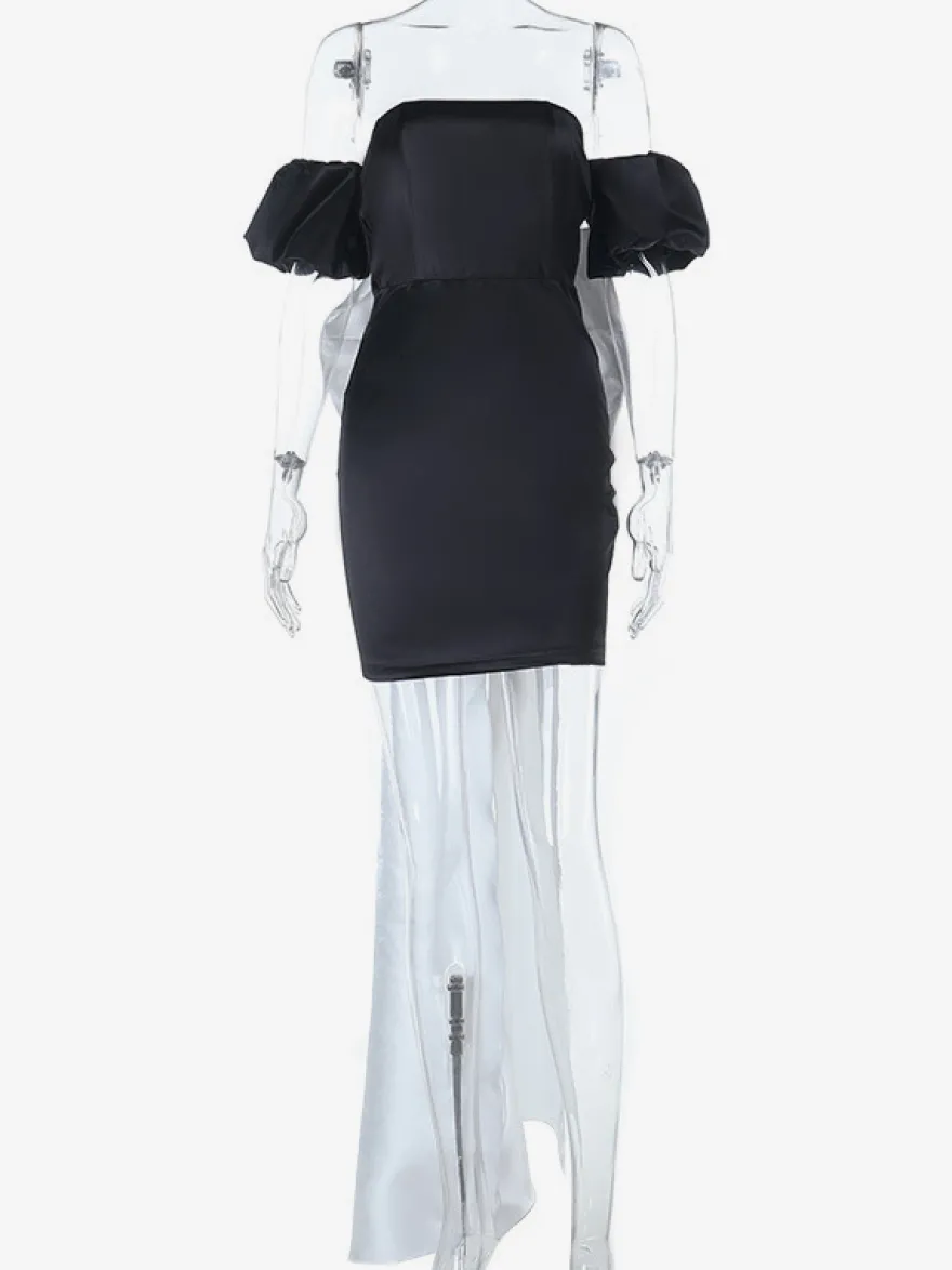 Robe moulante noire mini pour femme - Dos nu blanc avec nœud et traîne - Robe de soirée d'anniversaire sexy sans bretelles pour l'été 2026