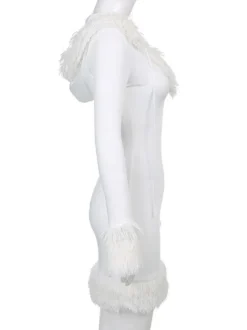 Robe Moulante Noël à Capuche avec Manches Longues Coupe Cintrée Unicolore