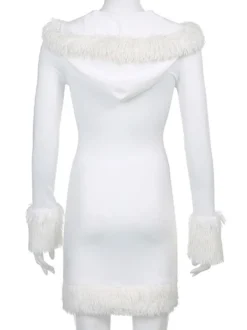 Robe Moulante Noël à Capuche avec Manches Longues Coupe Cintrée Unicolore