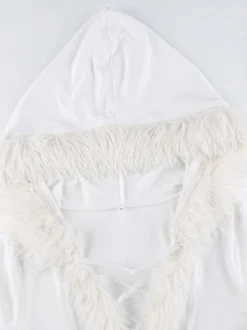 Robe Moulante Noël à Capuche avec Manches Longues Coupe Cintrée Unicolore