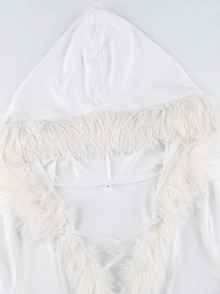 Robe Moulante Noël à Capuche avec Manches Longues Coupe Cintrée Unicolore