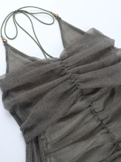 Robe moulante à paillettes et fronces pour femme - Mini-robe dos nu en résille à épaules dénudées - Tenue de soirée printanière 2026