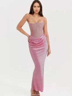 Robe Moulante Plissée Chic Sans Bretelles Irrégulière Sexy Robe Fourreau