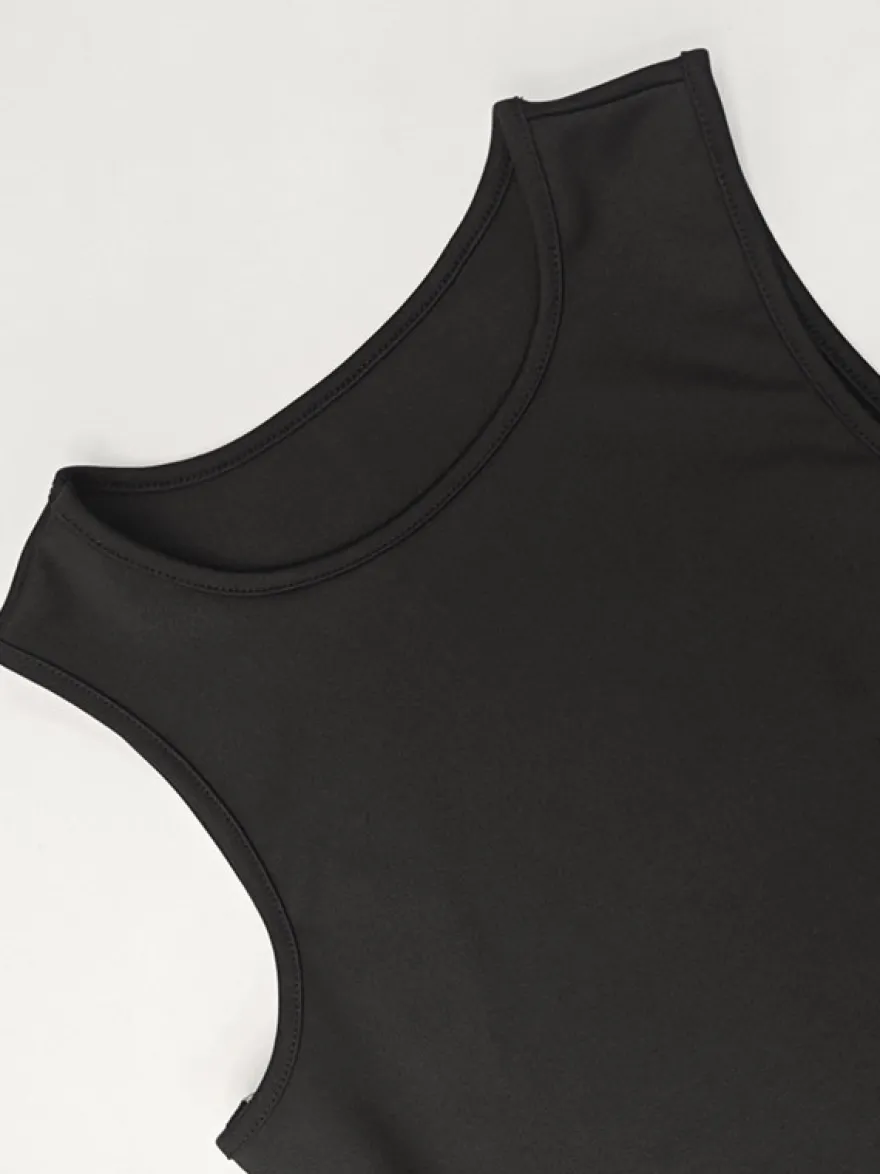 Robe noire sexy mini sans manches à col rond pour une soirée en amoureux