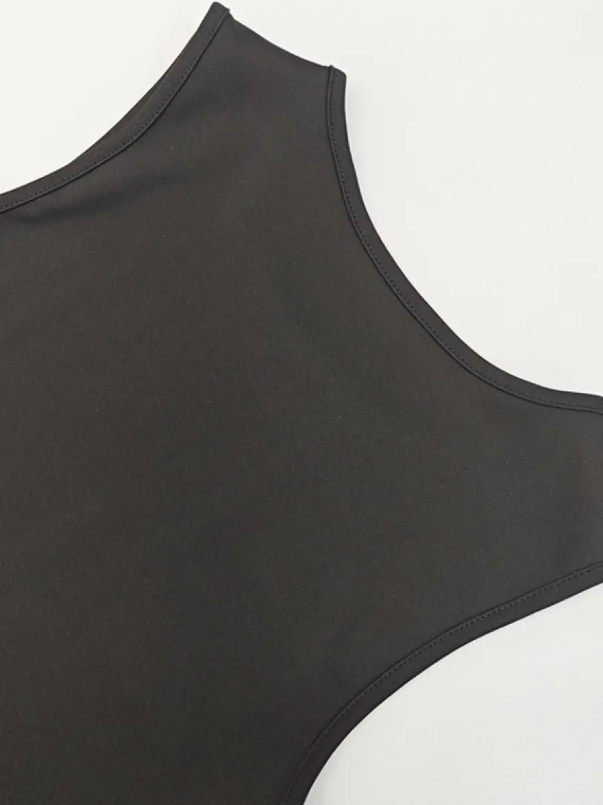Robe noire sexy mini sans manches à col rond pour une soirée en amoureux