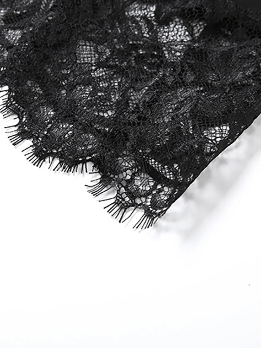 Robe nuisette à bordure en dentelle pour femme - Mini-robe d'été noire côtelée sans manches - Idéale pour les soirées d'été 2026