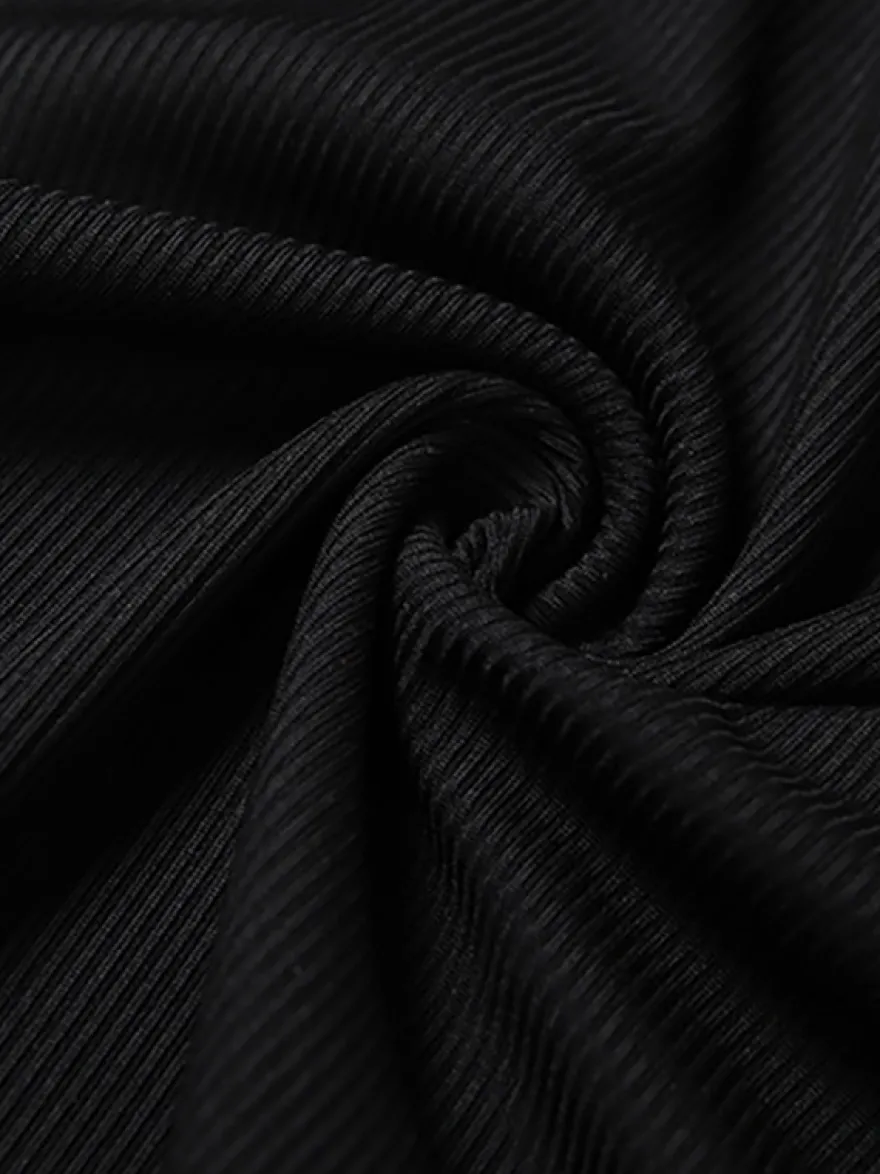 Robe nuisette à bordure en dentelle pour femme - Mini-robe d'été noire côtelée sans manches - Idéale pour les soirées d'été 2026