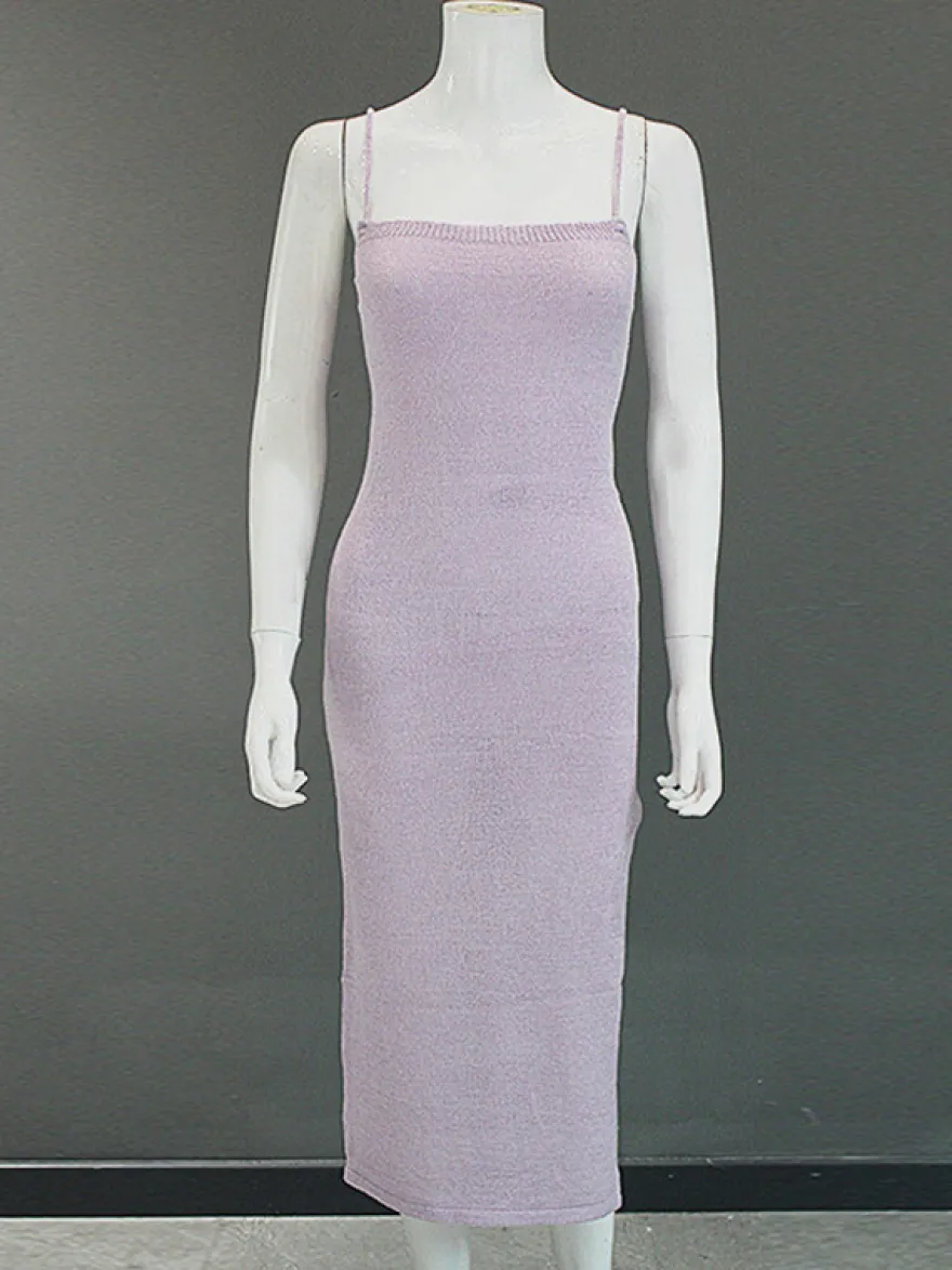 Robe nuisette dos nu en maille pour femme - Robe moulante midi côtelée à lacets et fente latérale - Vacances d'été à la plage 2026